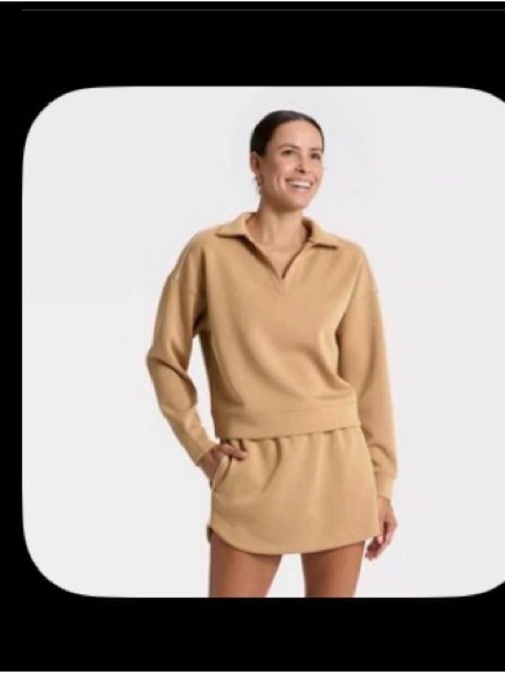 All in motion airy sleek  polo sweatshirt tan medium - Picture 5 of 7